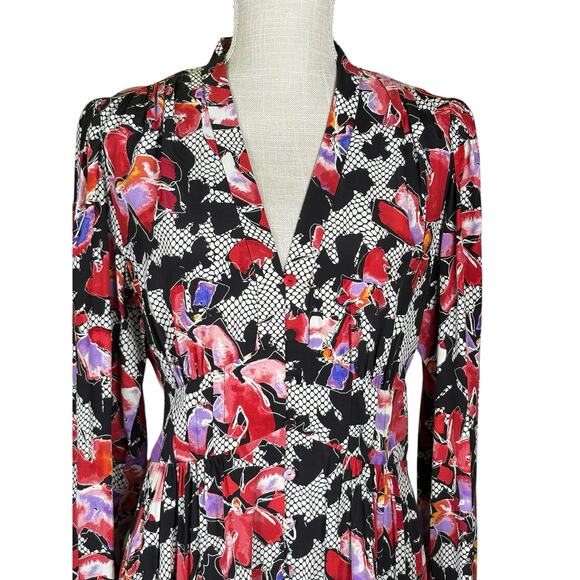 Diane Von Furstenberg Erica Midi Dress Women's 10 Floral Button Front Pockets - Picture 6 of 13